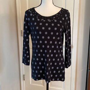 🔥3/$20🔥 Kim Rogers black geometric print knit top size S